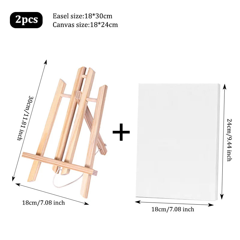 Mini Wooden Easel and Canvas Set — Portable Desktop Art Kit for Painting