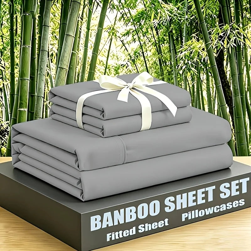 Luxury Cooling Bamboo Bed Sheet Set — Soft Breathable Bedding, Deep Pockets