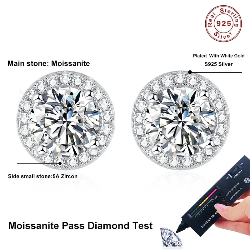 tezzc Moissanite Stud Earrings — Sparkling 925 Sterling Silver Jewelry