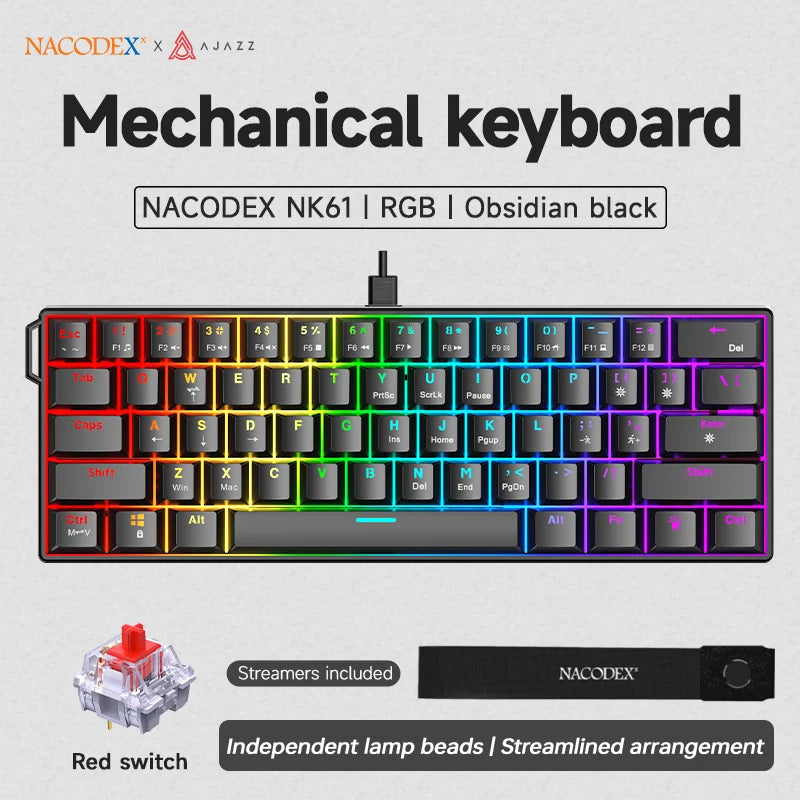 Ajazz NK61 Wired Mechanical Keyboard — Compact RGB Gaming Design