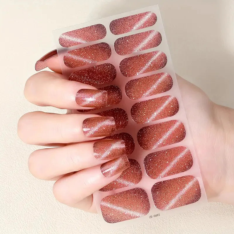 Pink Glitter Nail Wrap Stickers — Self-Adhesive Gel Decals for DIY Manicure