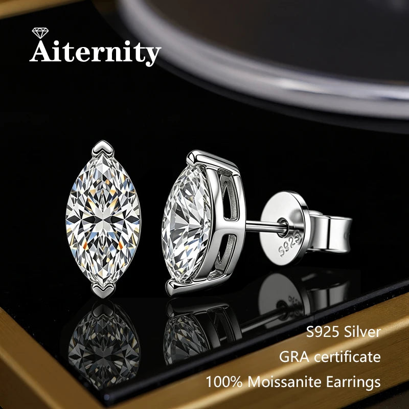 AITERNITY Moissanite Stud Earrings — Elegant S925 Silver Wedding Jewelry