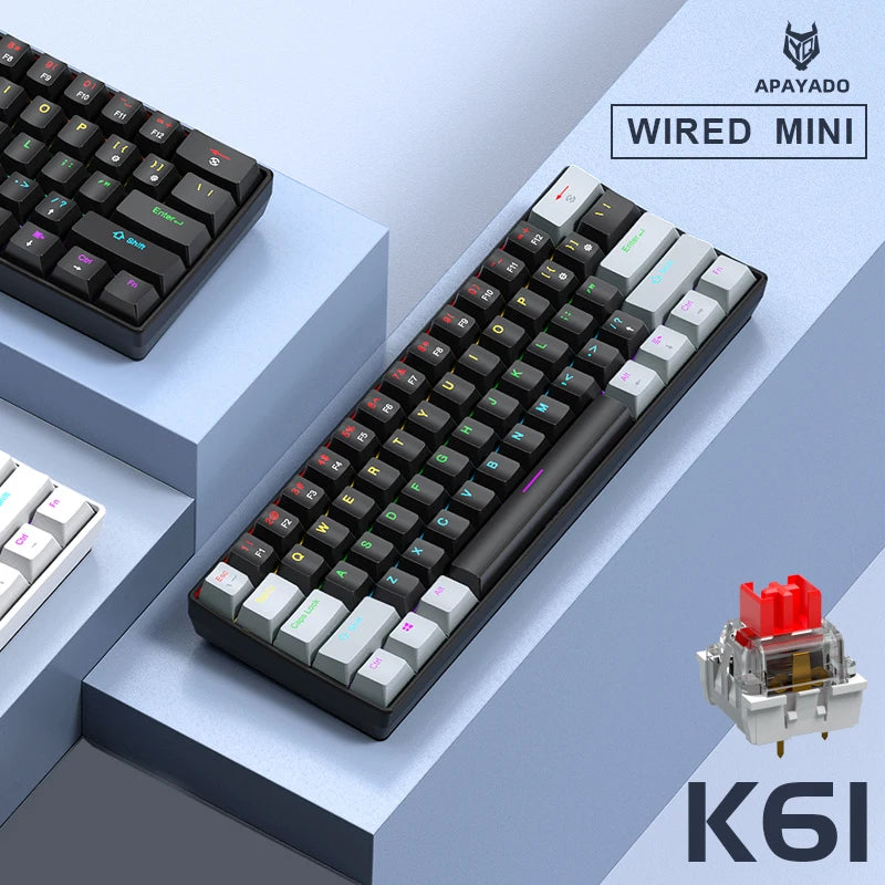 APAYADO K61 Compact Mechanical Keyboard — RGB Lighting & Wired USB-C Connection