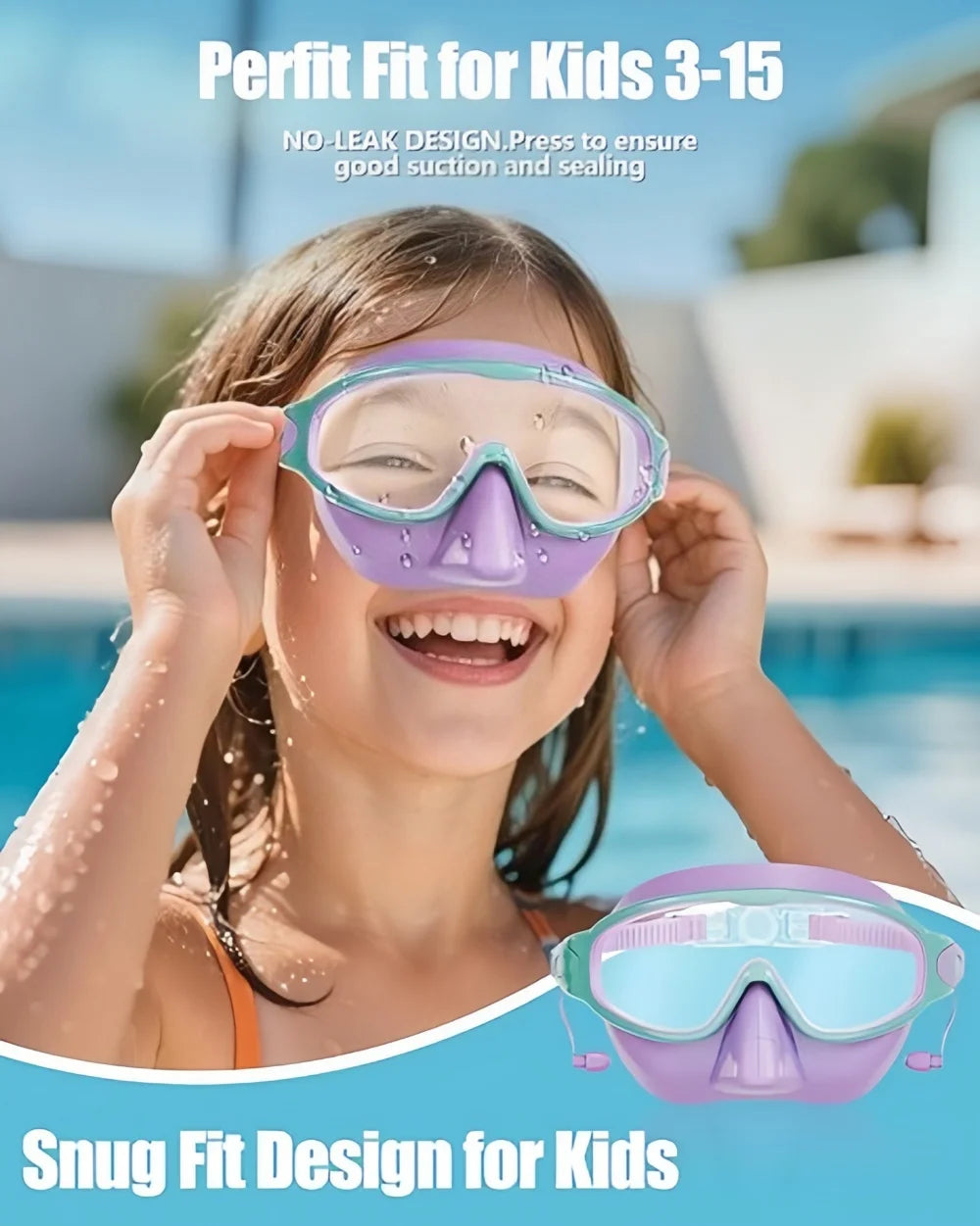 Wide View Swimming Mask — Anti-Fog Goggles with Nose Cover