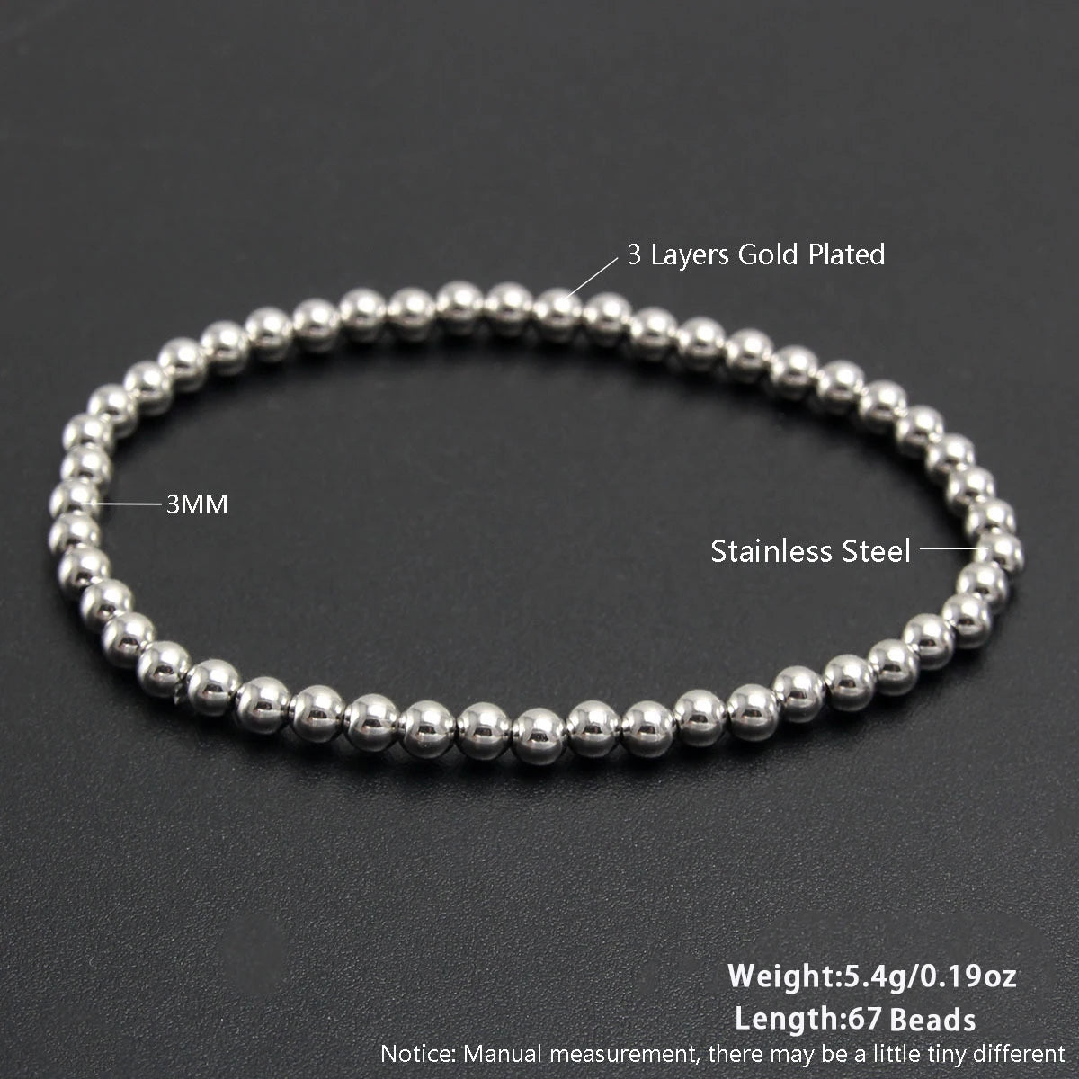 MHS.SUN Stainless Steel Beaded Bracelet — Gold Plated Stackable Jewelry