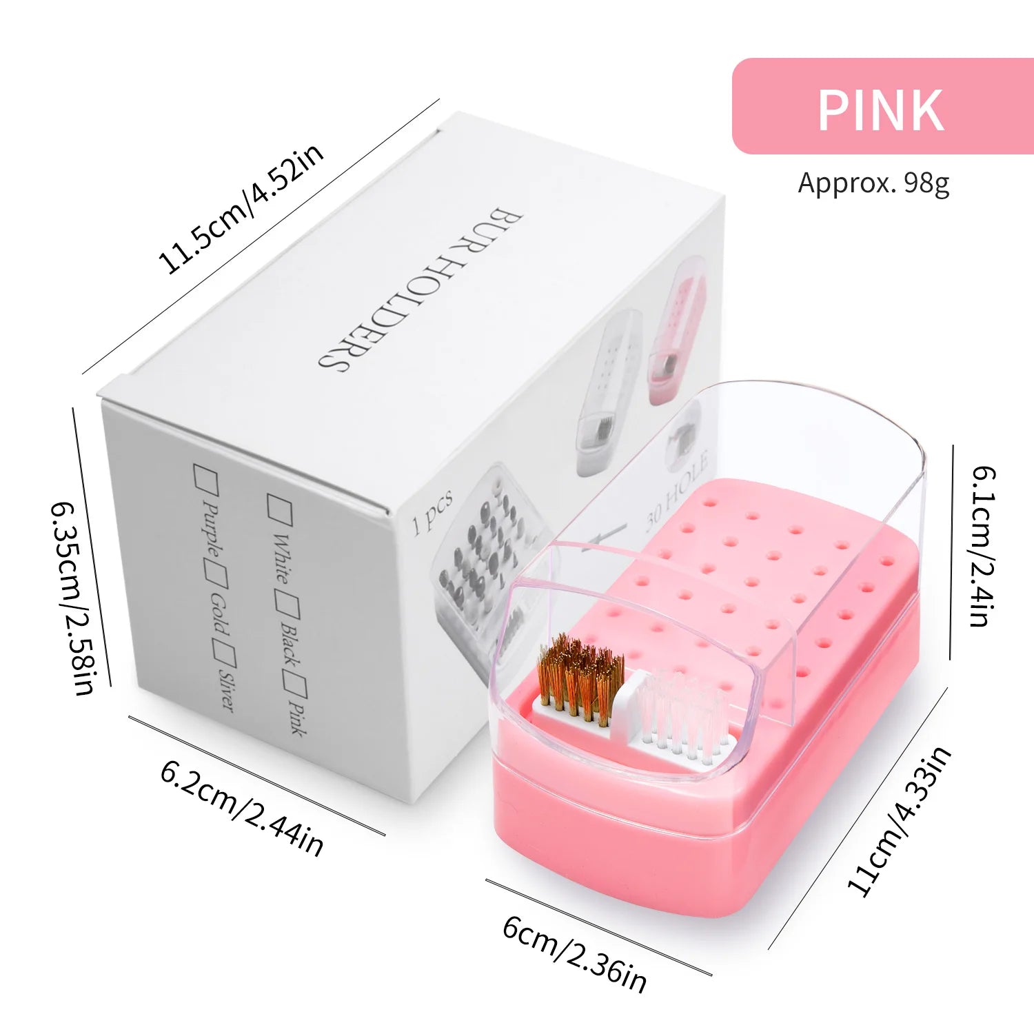 LUSLUKING Nail Drill Bits Organizer — 30 Slot Acrylic Storage Box