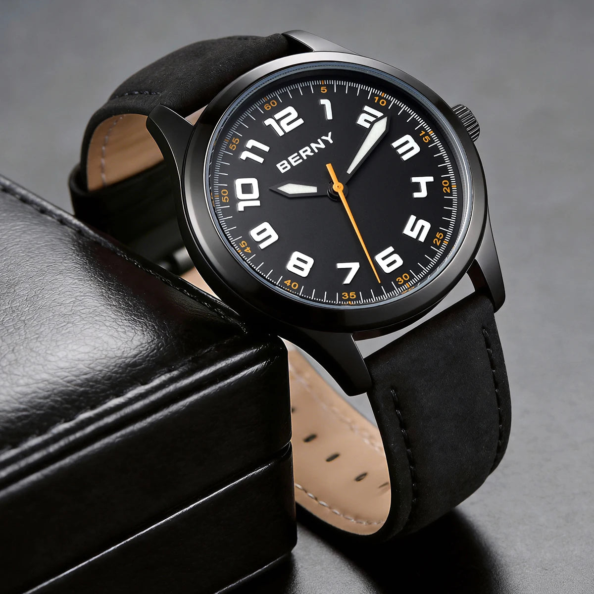 BERNY Men's Quartz Watch — Precision Miyota Movement with Leather Strap