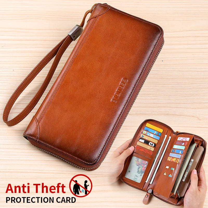 GERUOLA Men's Genuine Leather Long Wallet — Large Capacity Travel Organizer