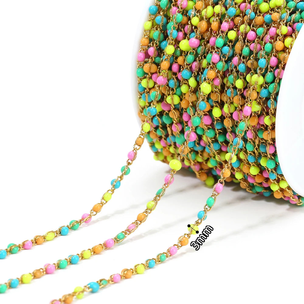 Semitree Enamel Twisted Bead Chain — 1 Meter Stainless Steel Jewelry Wire