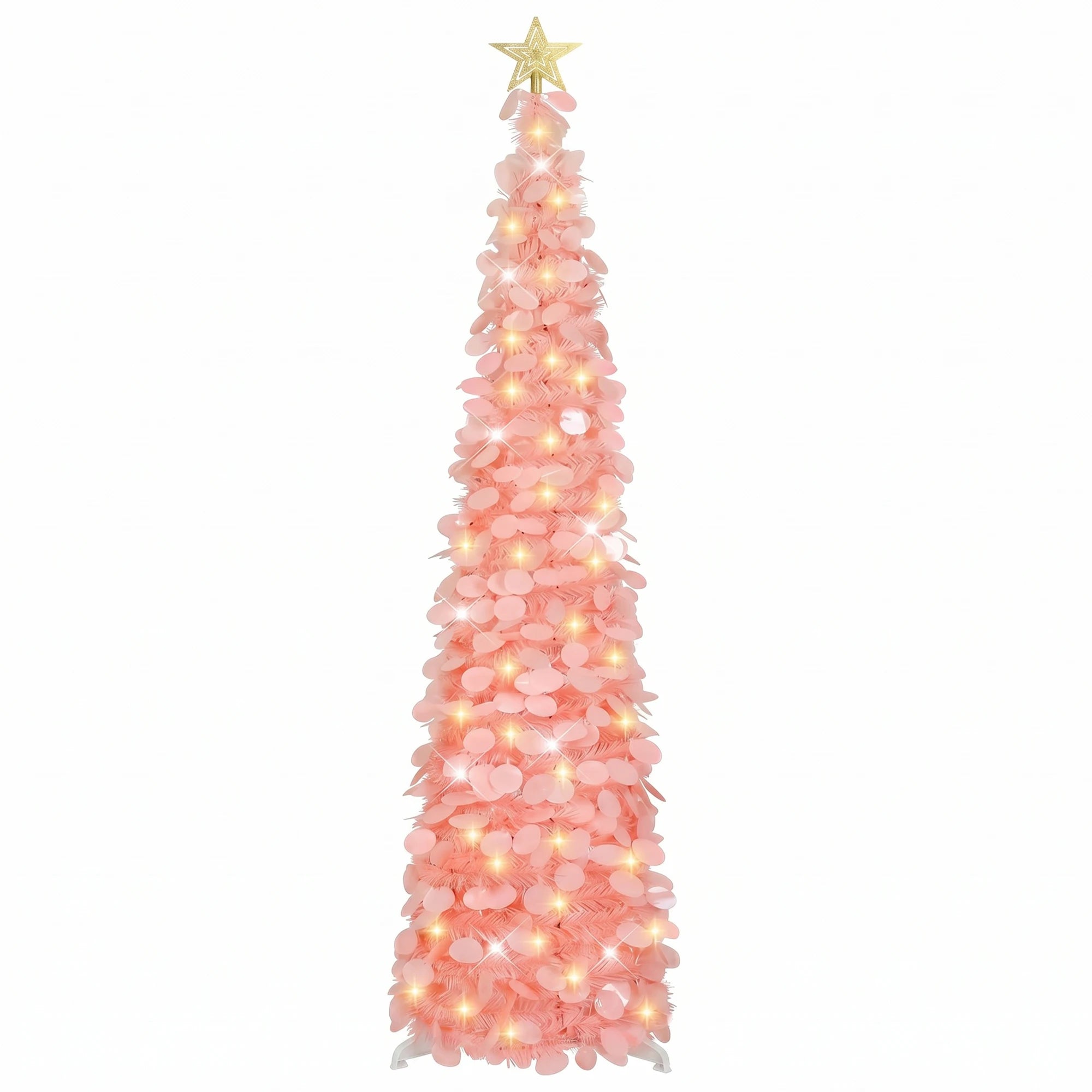 GAOMON 5 FT Pre-Lit Slim Pencil Tinsel Christmas Tree — Space-Saving Pop-Up Design