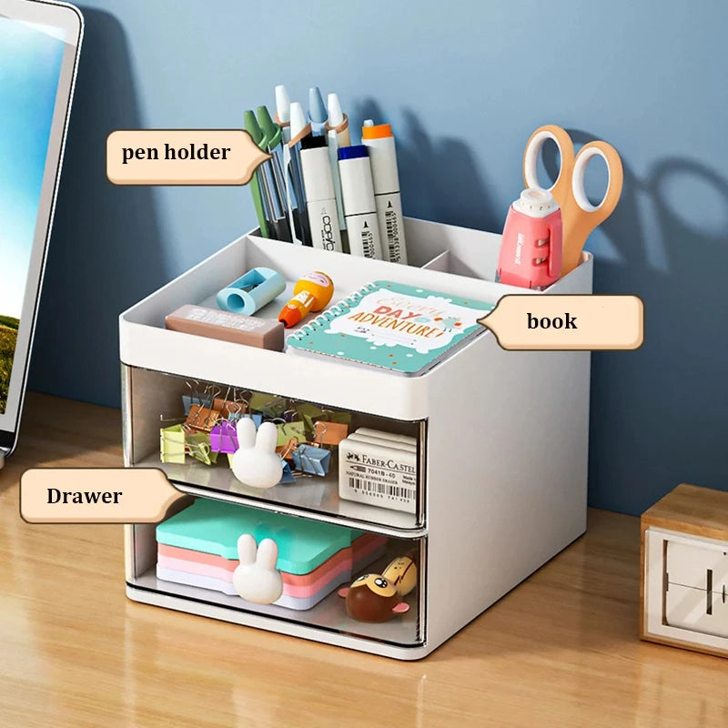 Compact Desk Organizer with Drawer — Multi-Purpose Stationery & Makeup Storage