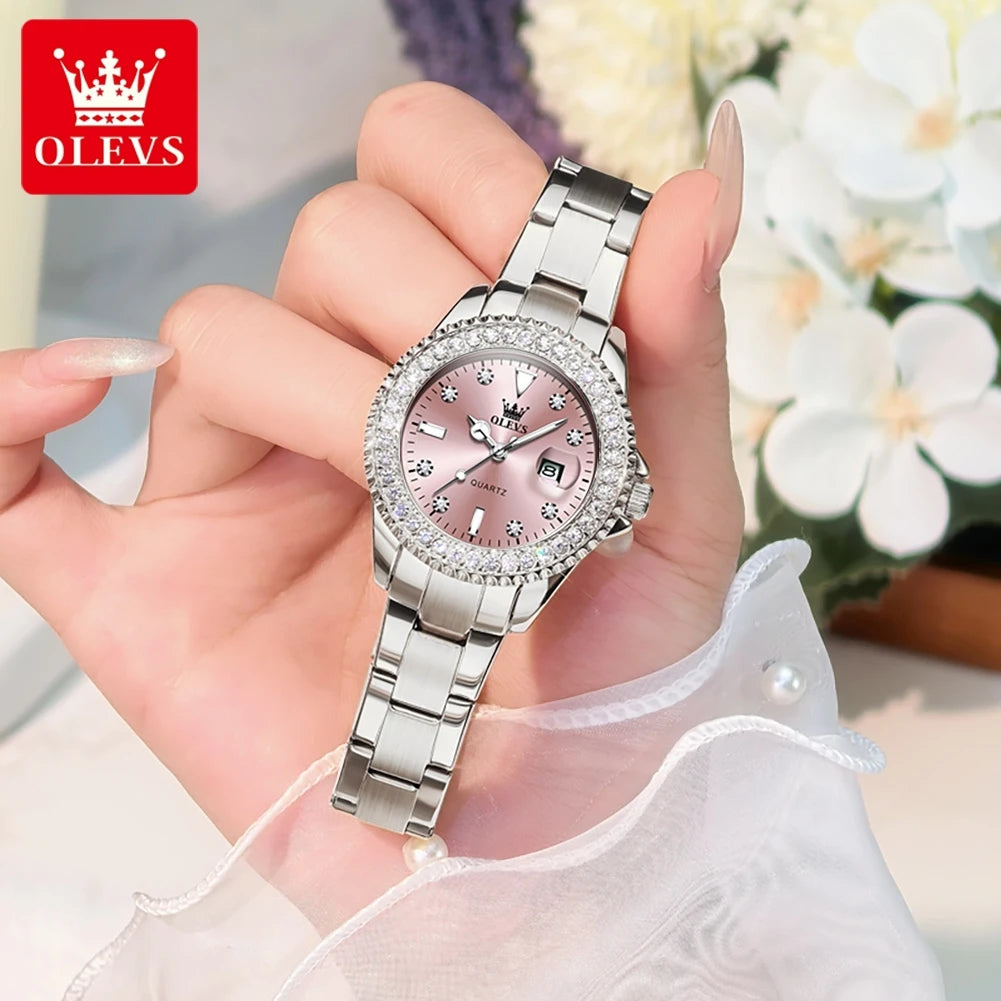 OLEVS Luxury Women's Quartz Watch — Stainless Steel Diamond Scale Bracelet