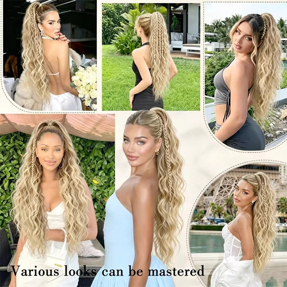 allaosify Curly Ponytail Extension — Ombre Brown Claw Clip Hairpiece