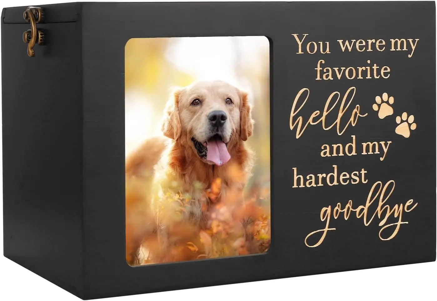 Wooden Pet Memorial Urn — Keepsake Memory Box with Photo Frame