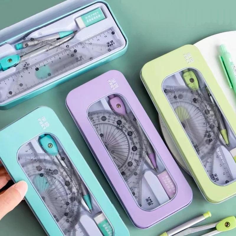 7-Piece Mathematical Ruler Set — Multi-Function Geometry Drawing Tools