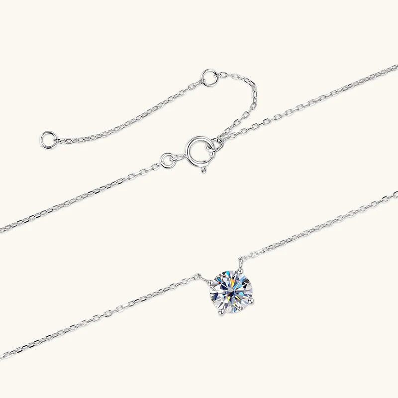 oxtao Moissanite Solitaire Necklace — 1CT D Color VVS1 Sterling Silver Jewelry