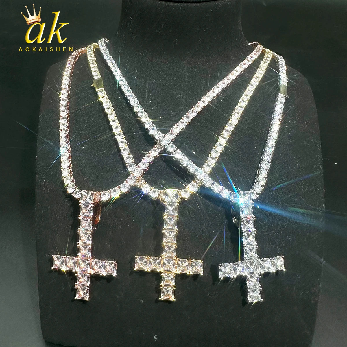 Aokaishen Cross Pendant Necklace — Hip Hop Iced Out Jewelry for Women