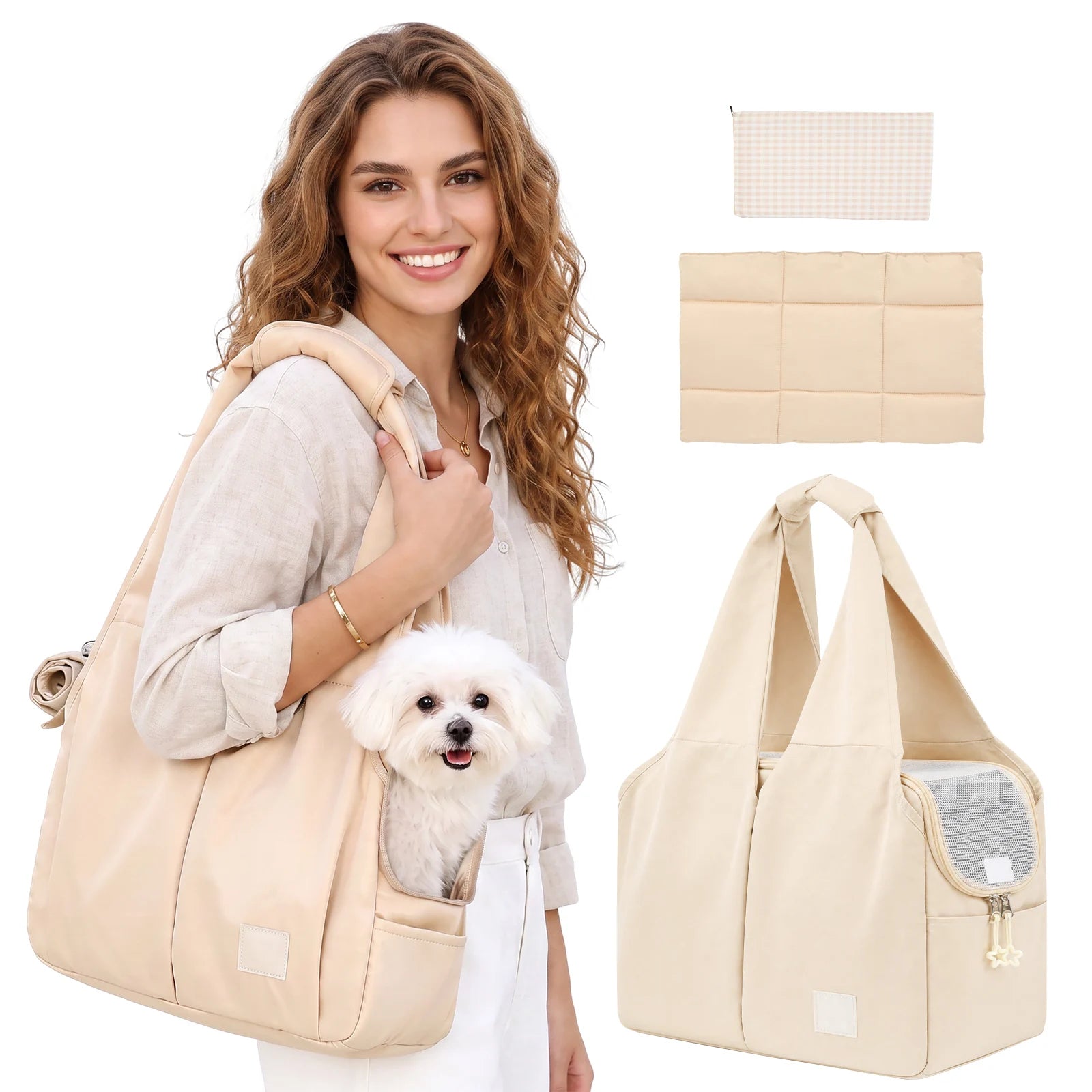 Portable Pet Carrier Tote Bag — Breathable Travel Handbag with Safety Lead