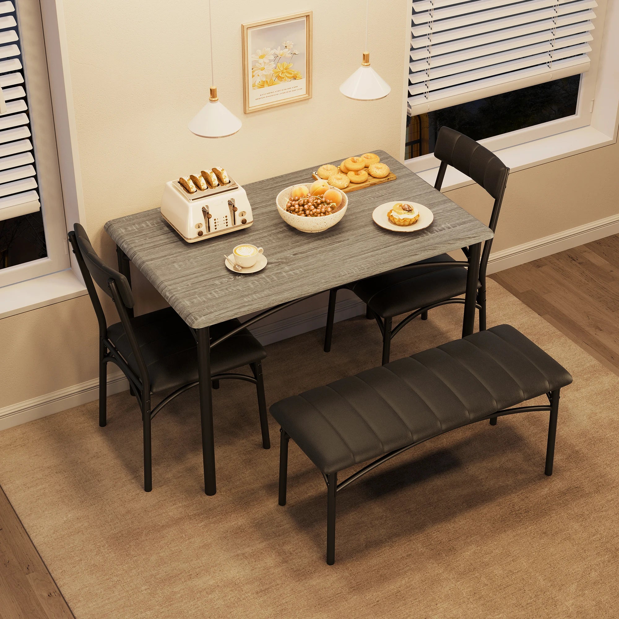 HiMISS Dining Table Set for 4 — Rectangular Kitchen Set with Upholstered Bench