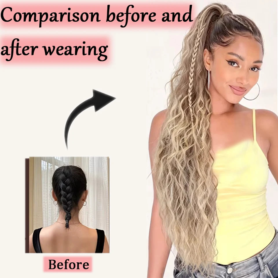 allaosify Curly Ponytail Extension — Ombre Brown Claw Clip Hairpiece