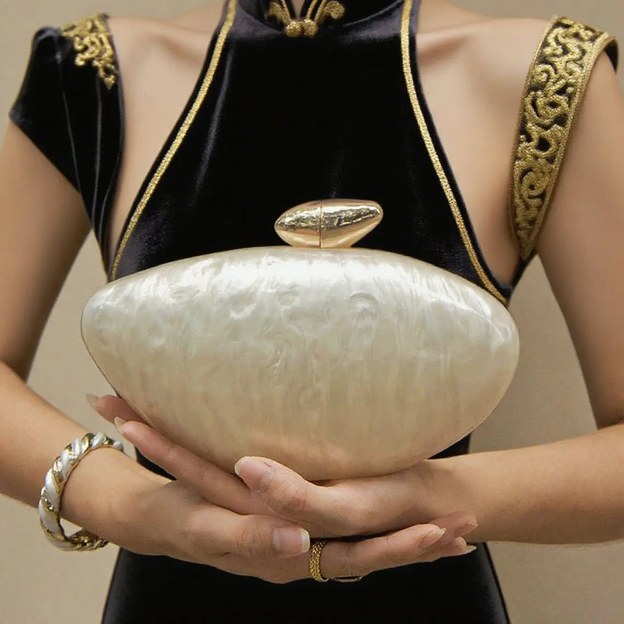 ABQP Retro Acrylic Marble Evening Bag — Elegant Minaudiere Clutch for Parties
