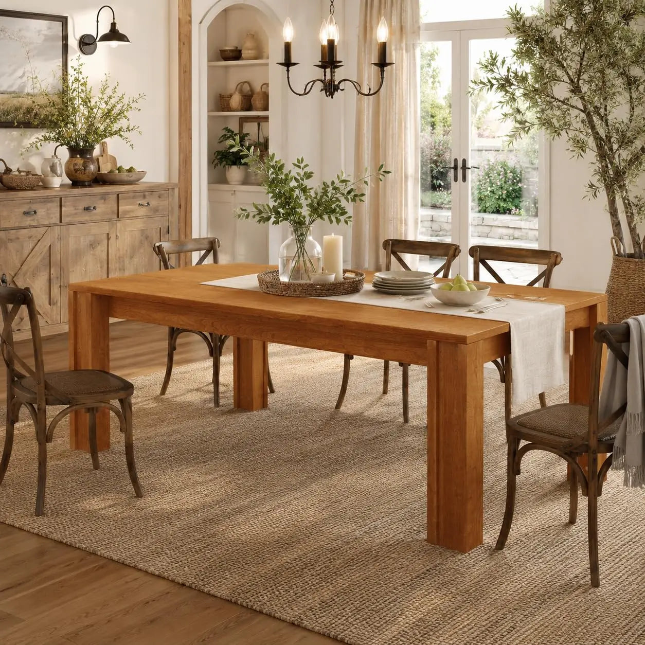 71" Rectangular Farmhouse Dining Table — Large Wooden Surface for 6-8 Guests