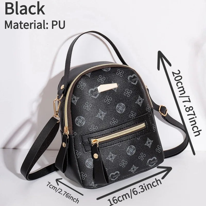 Women's Geometric Mini Backpack — Lightweight PU Leather Daypack