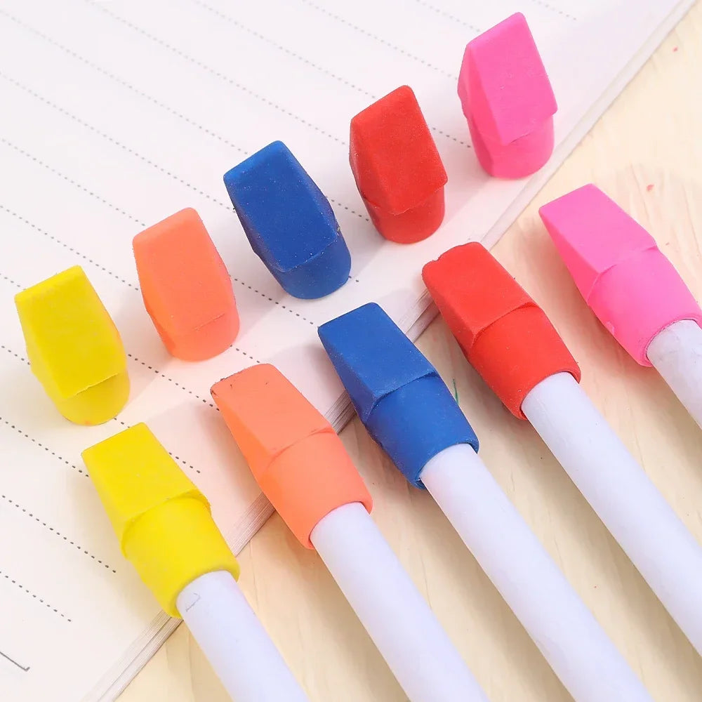 Chisel Shape Pencil Eraser Caps — 2-in-1 Correction Tool for Students