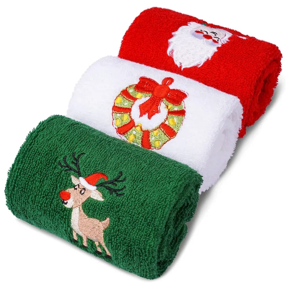 Christmas Santa Claus Hand Towels — Soft Absorbent Cotton Set