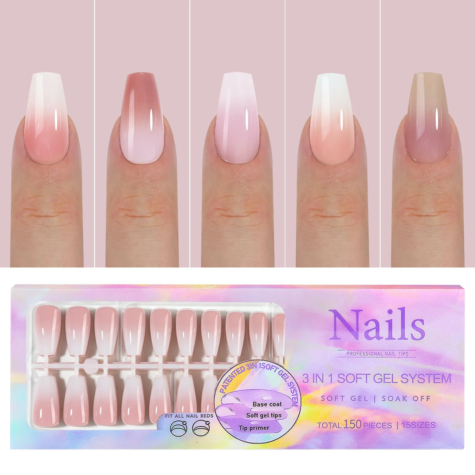 French Tip Soft Gel Nail Tips — 150 Piece DIY Press On Set