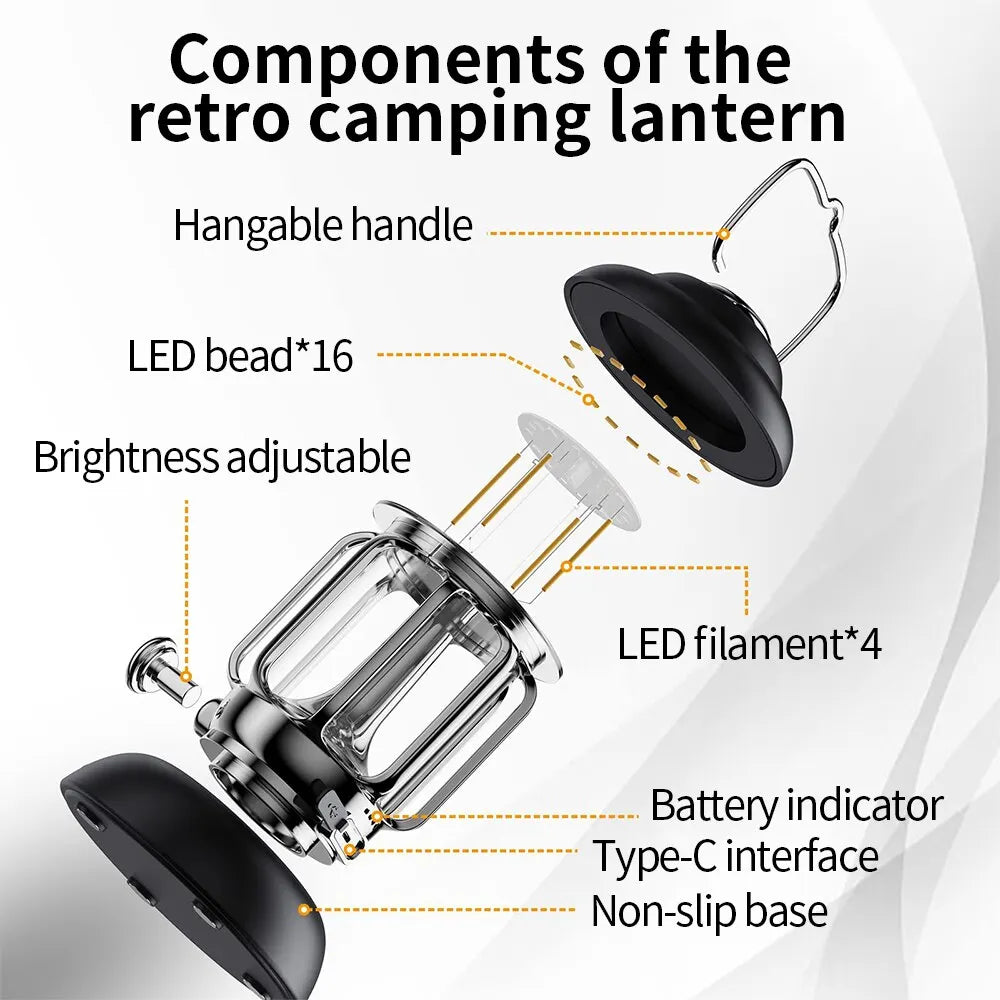 GGBEE Vintage LED Camping Lantern — USB Rechargeable Retro Nightlight