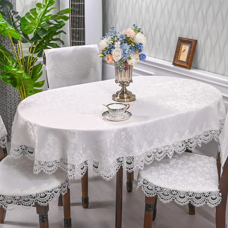 BATTILO Oval Macrame Lace Tablecloth — Embroidered Floral Dining Decor