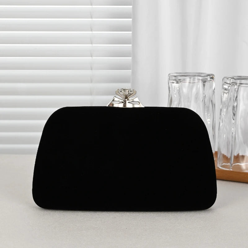 Elegant Velvet Evening Clutch — Formal Party Purse with Diamond Accents