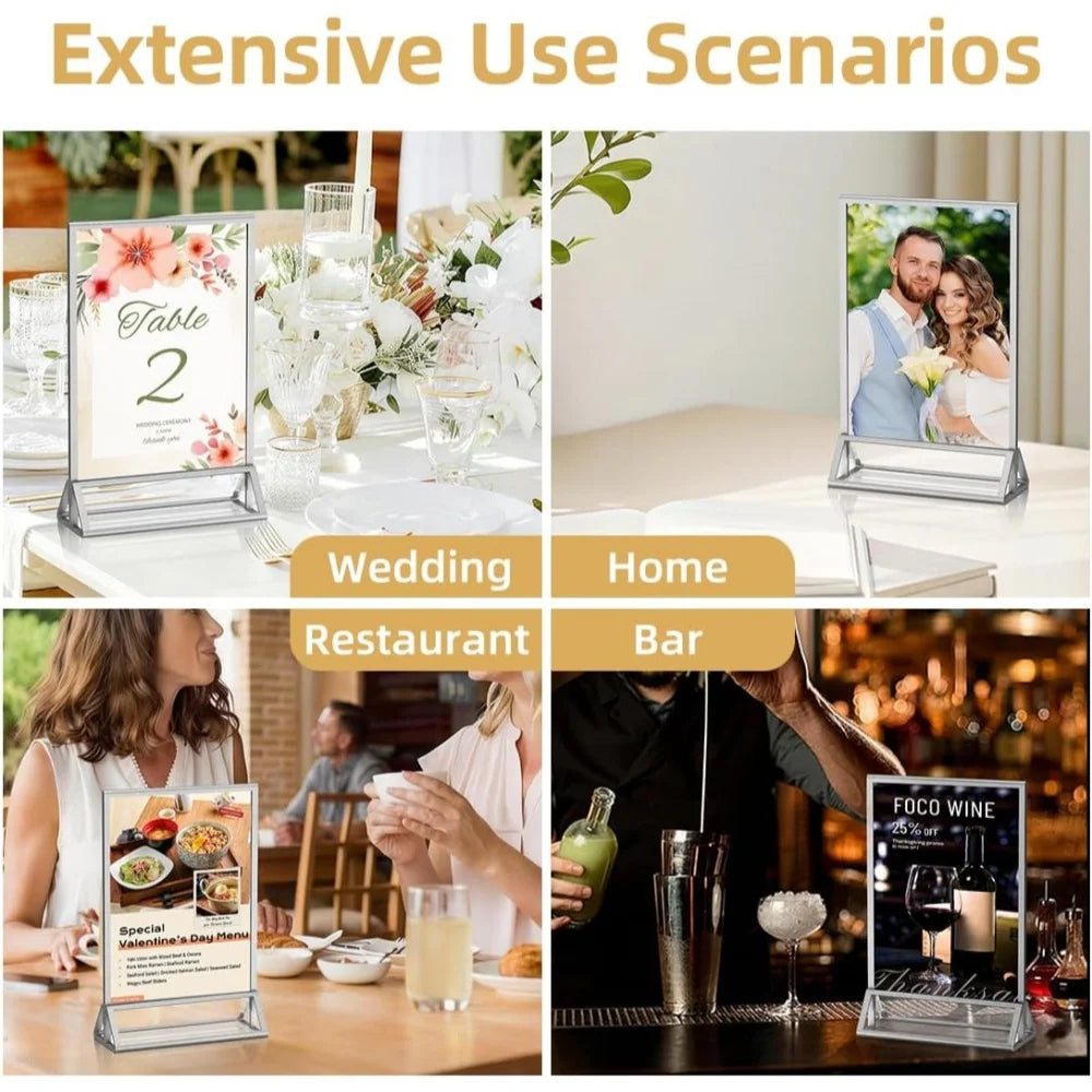 Acrylic Sign Holders — Double-Sided 5x7 Silver Picture Frames, 6 Pack