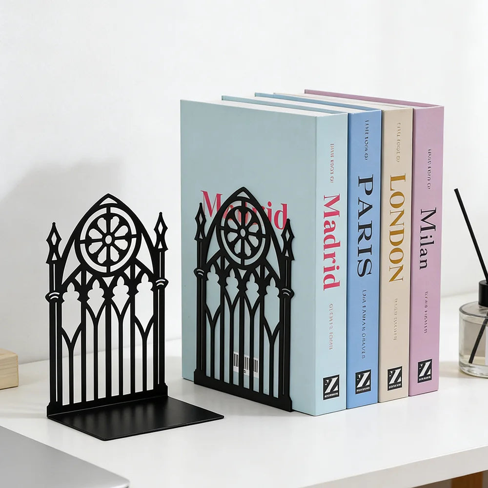 Metal Decorative Bookends — Heavy Duty Shelf Stoppers for Office and Home