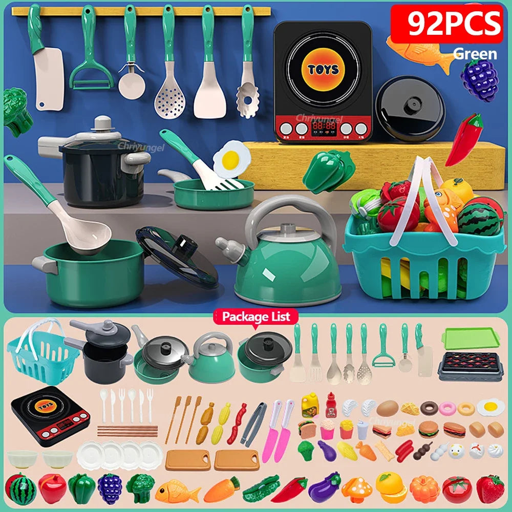 Kids Kitchen Cooking Toy Set — Realistic Pretend Play Food & Utensils