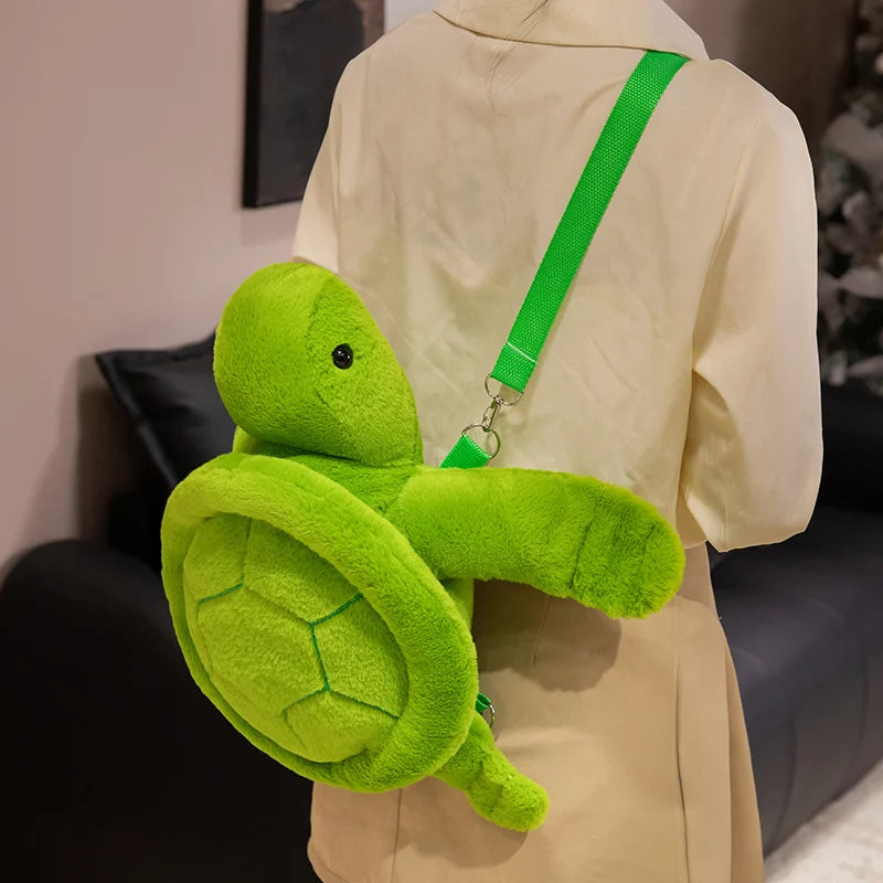 BABIQU Colorful Turtle Plush Backpack — Soft Sea Animal Stuffed Toy Bag