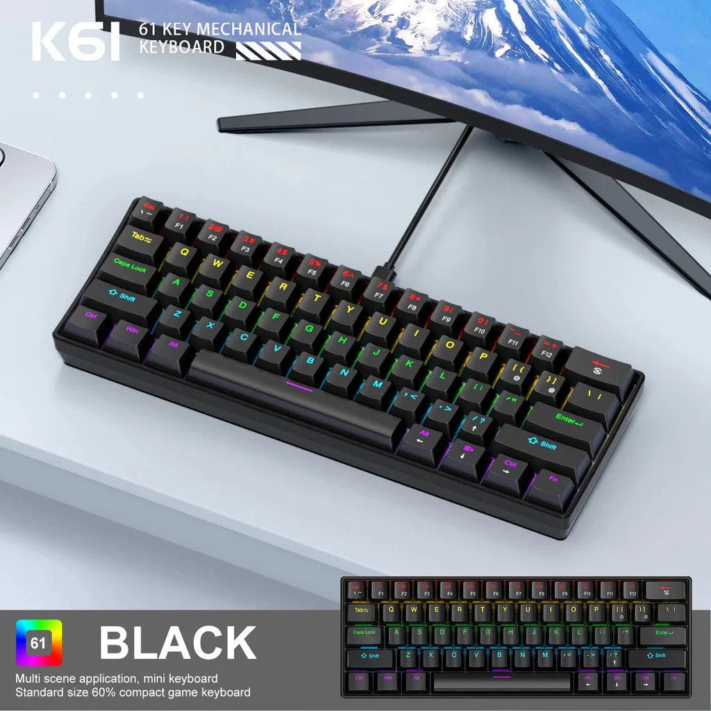 FREEWOLF K61 Mechanical Keyboard — Compact 60% RGB Wired Gaming Layout