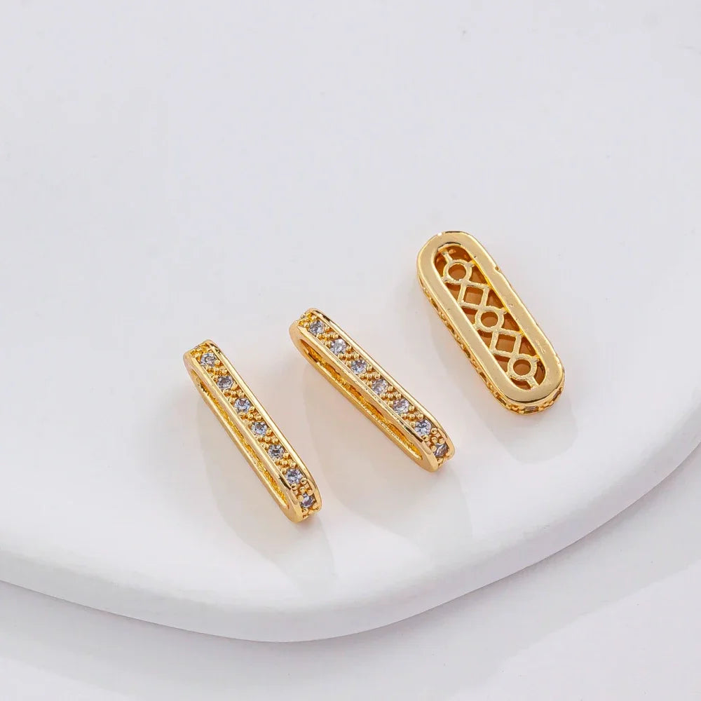 14K Gold Plated Elliptical Zircon Bead Spacers — Jewelry Making Connectors
