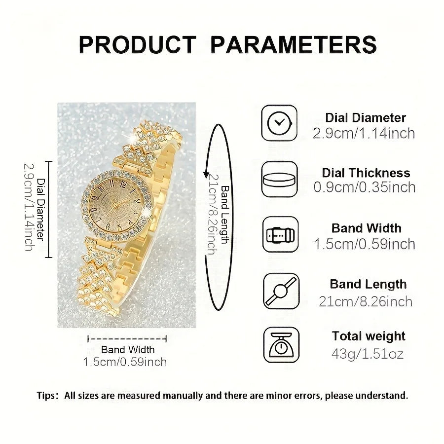 RUNERR Elegant Crystal Quartz Watch — Luxury Stainless Steel Bracelet Set