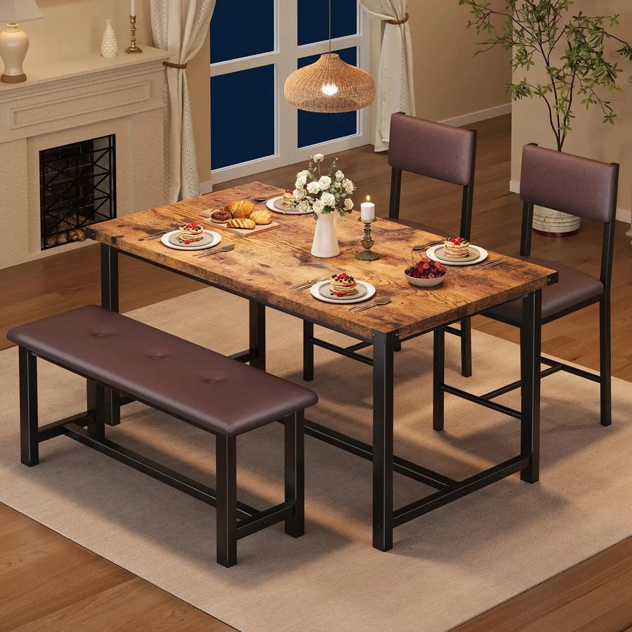 TWISTER.CK Dining Table Set for 4 — Wood Kitchen Set with Bench & Chairs