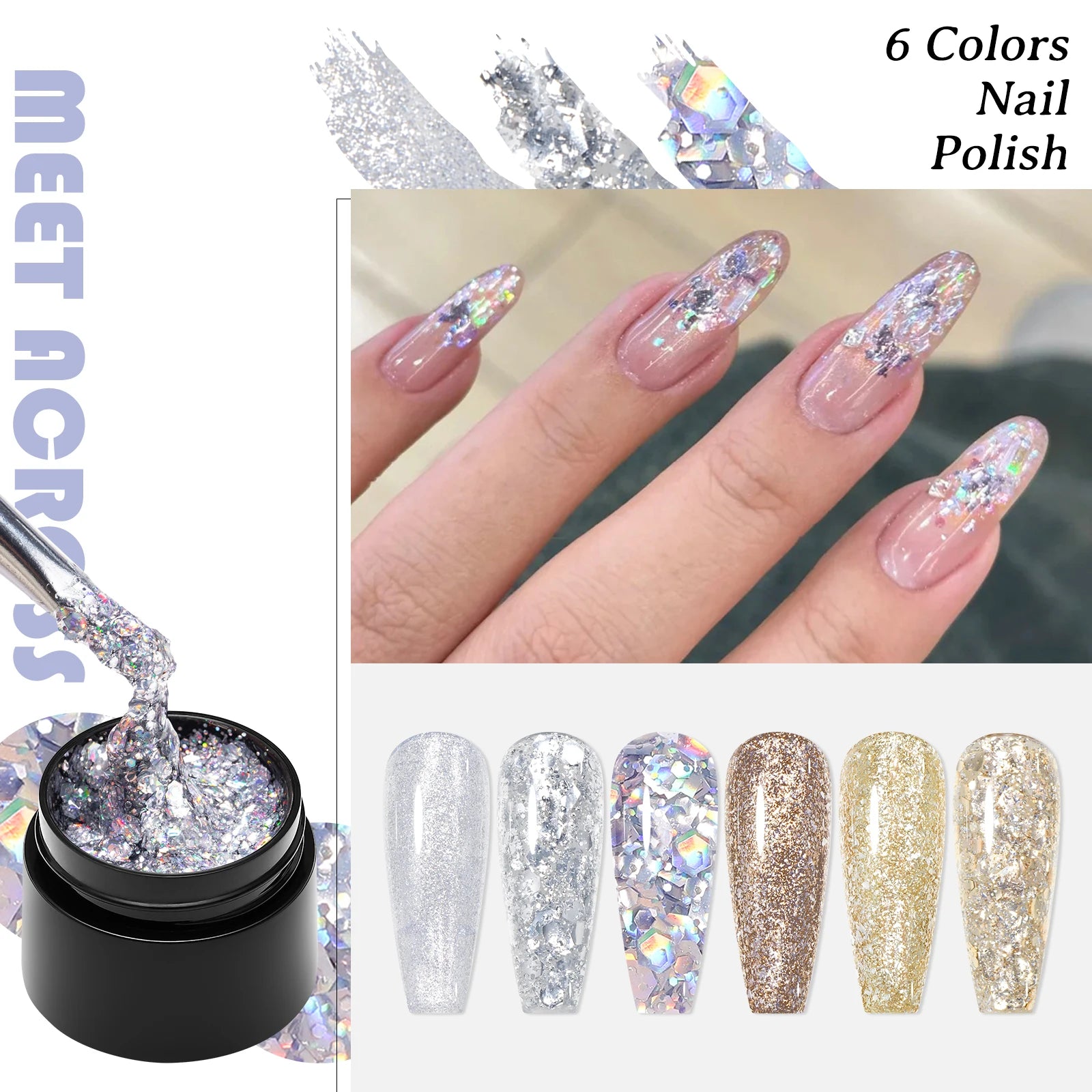 MEET ACROSS Glitter Nail Gel Polish Set — Sparkly DIY Manicure Kit