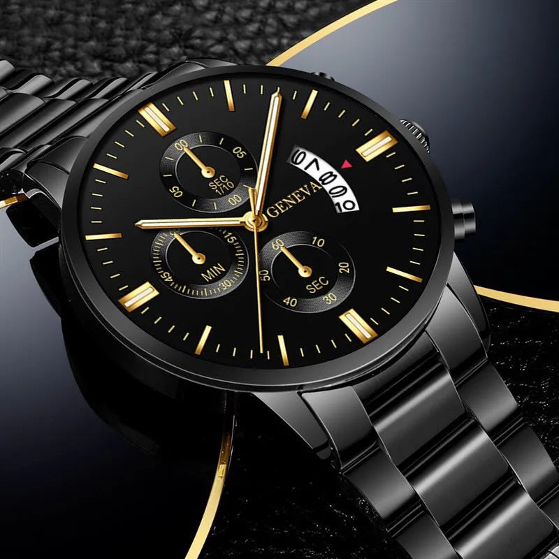 Men's Luxury Stainless Steel Quartz Watch — Business Calendar Style