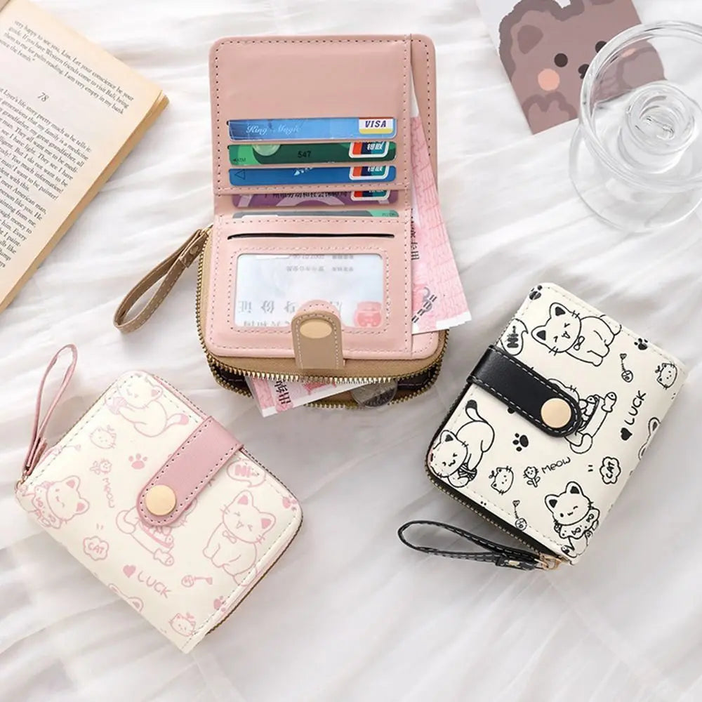 Cute Cat Coin Purse — Compact PU Leather Wallet for Women