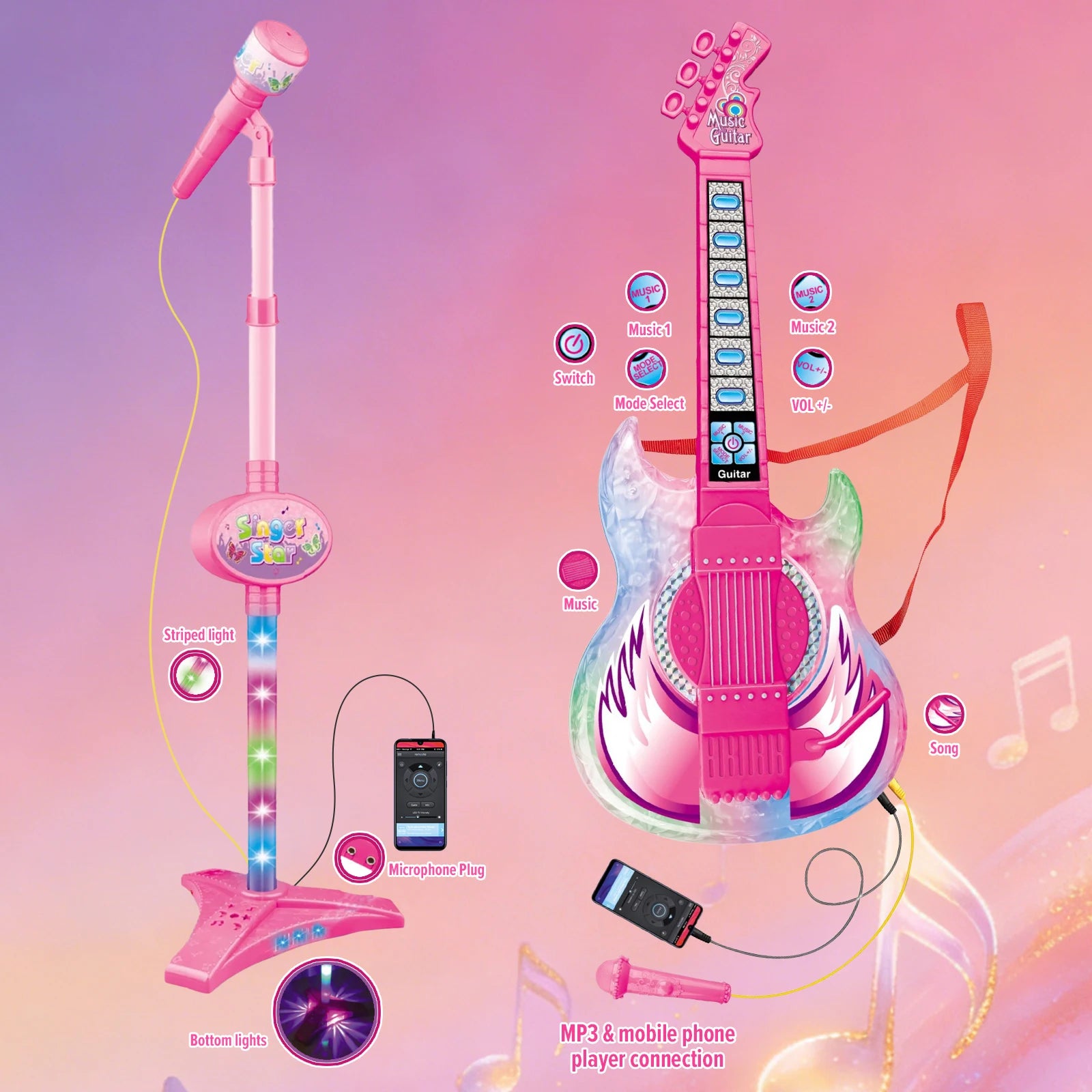 CONUSEA Kids Electric Guitar & Microphone Set — Musical Learning Toy