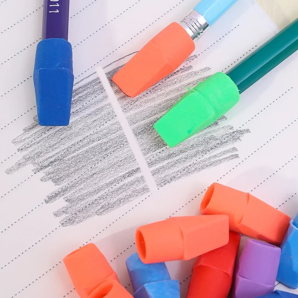 Chisel Shape Pencil Eraser Caps — 2-in-1 Correction Tool for Students