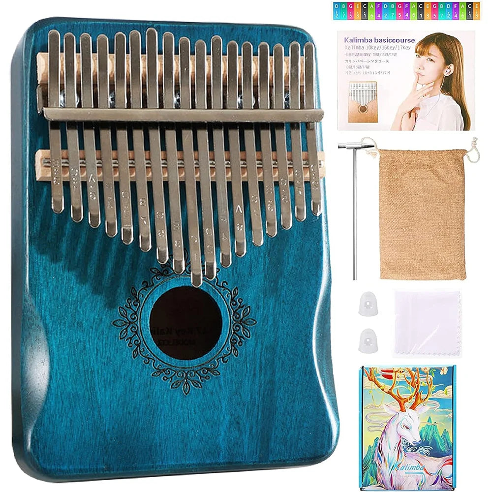 17 Key Kalimba Thumb Piano — Mahogany Wood Musical Instrument with Learning Book