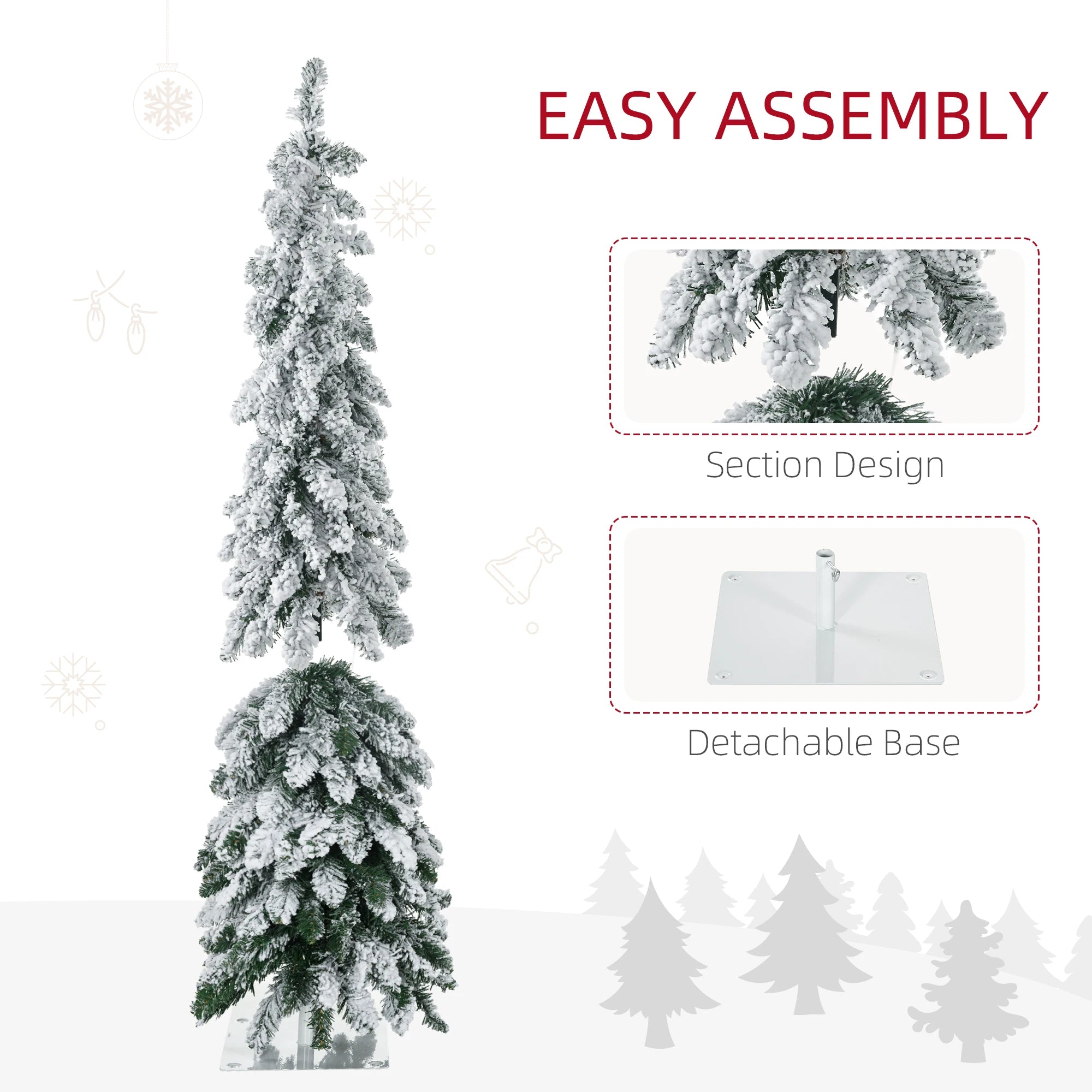 HOMCOM 4ft Slim Snow Artificial Christmas Tree — LED Lighted Pencil Tree