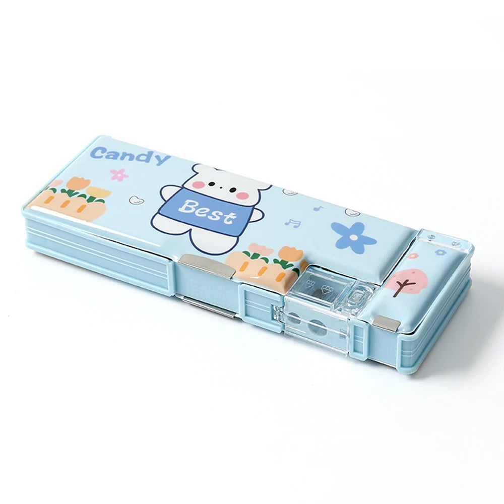 Cartoon Stationery Pencil Case — Cute Plastic Storage Box with Sharpener
