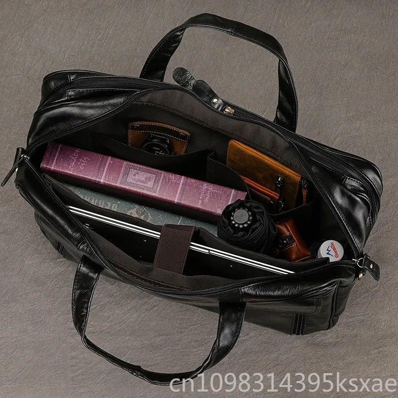 miflame Men's Leather Briefcase — Large Capacity Laptop Messenger Bag